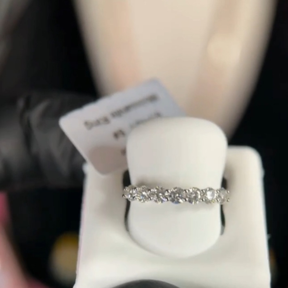 Sterling 925 Silver Seven-Stone Clear Moissanite Band - Picture 3 of 5
